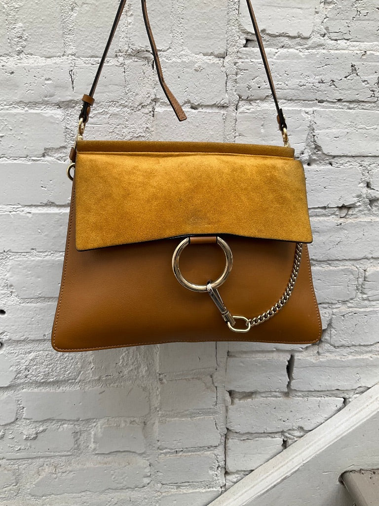 Chloé Faye Gold Suede & Leather Bag