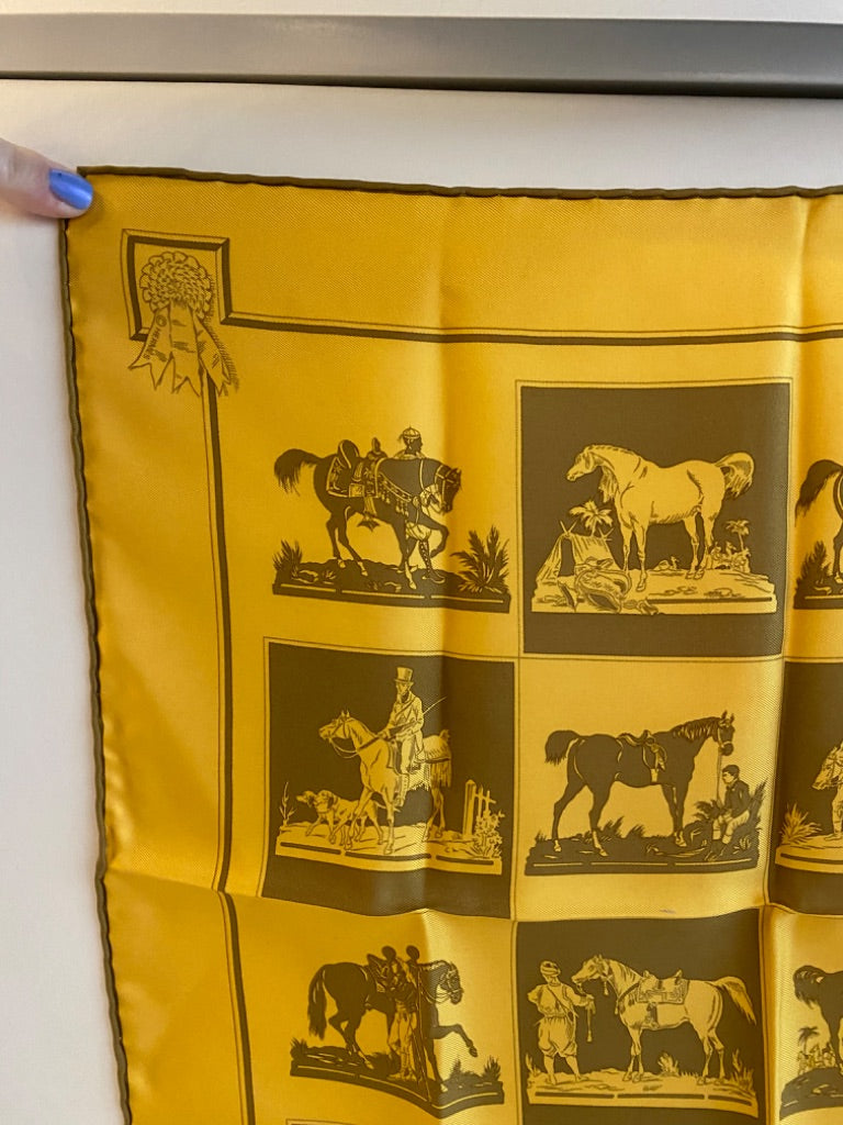Hermes Yellow/Brown Pocket Square Scarf
