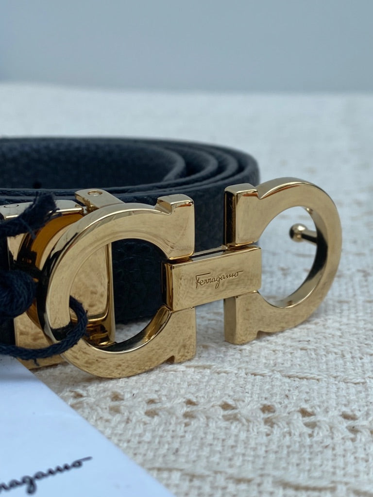 Ferragamo Black Belt With Silver Buckle