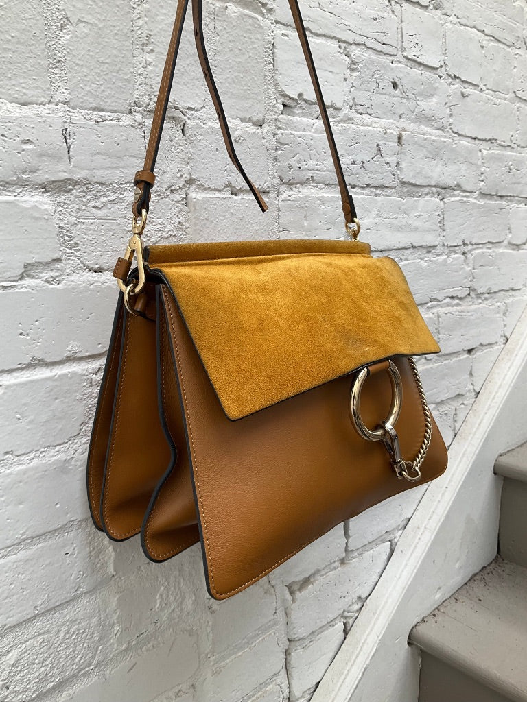 Chloé Faye Gold Suede & Leather Bag