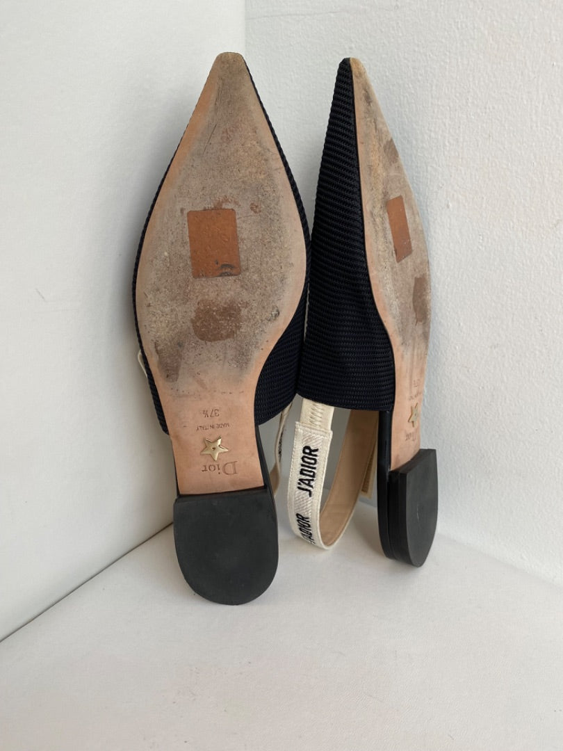 Christian Dior J’Adior Ballerina Black Flats, Sz 37.5
