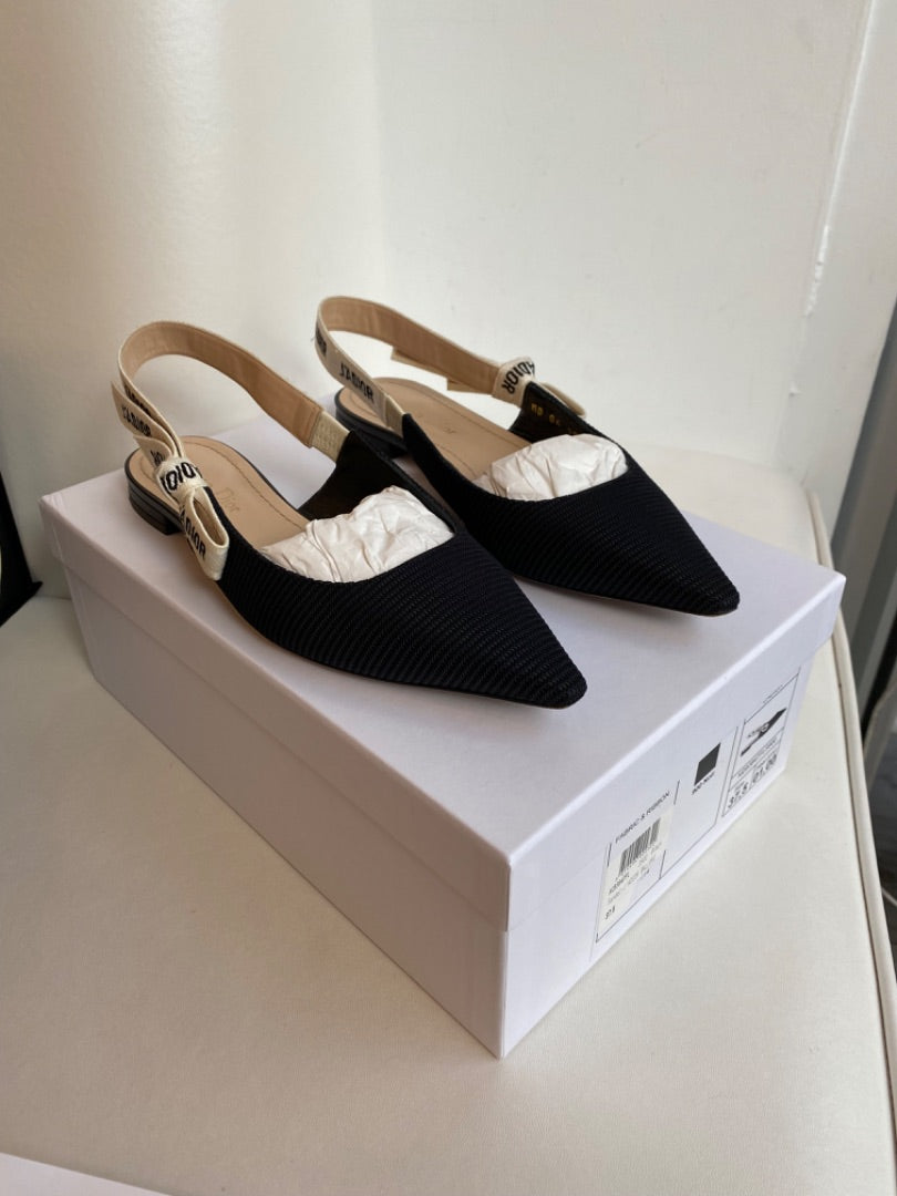 Christian Dior J’Adior Ballerina Black Flats, Sz 37.5