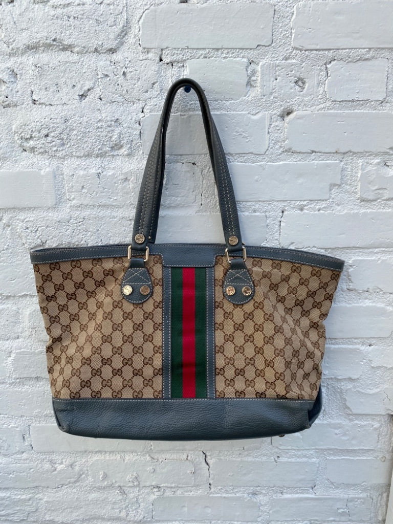 Gucci Webb Tote with Grey Leather Trim