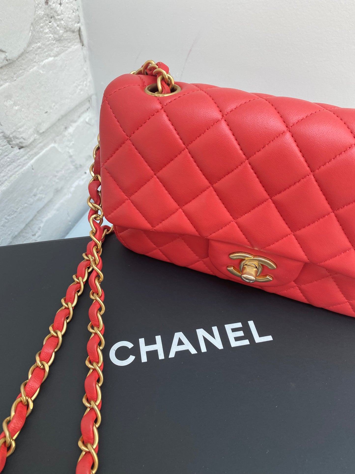 Chanel Coral Lambskin Small Classic SGHW