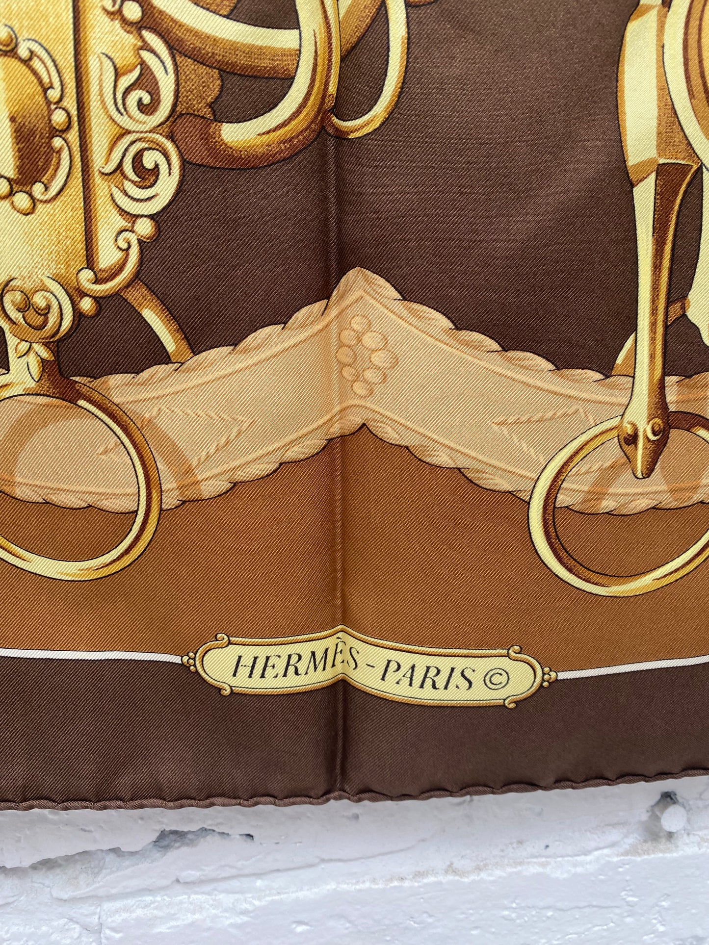Hermes Brown and Gold Scarf