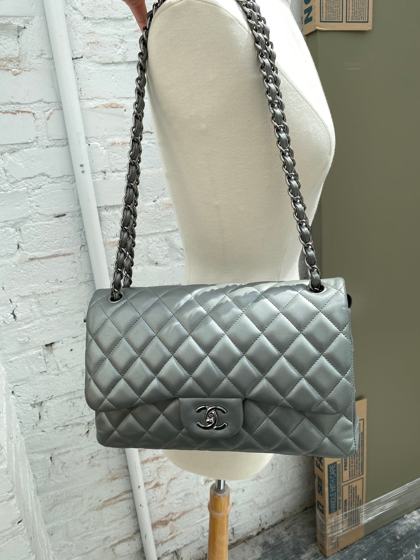 Chanel Jumbo Dark Silver Grey Bag, D + C