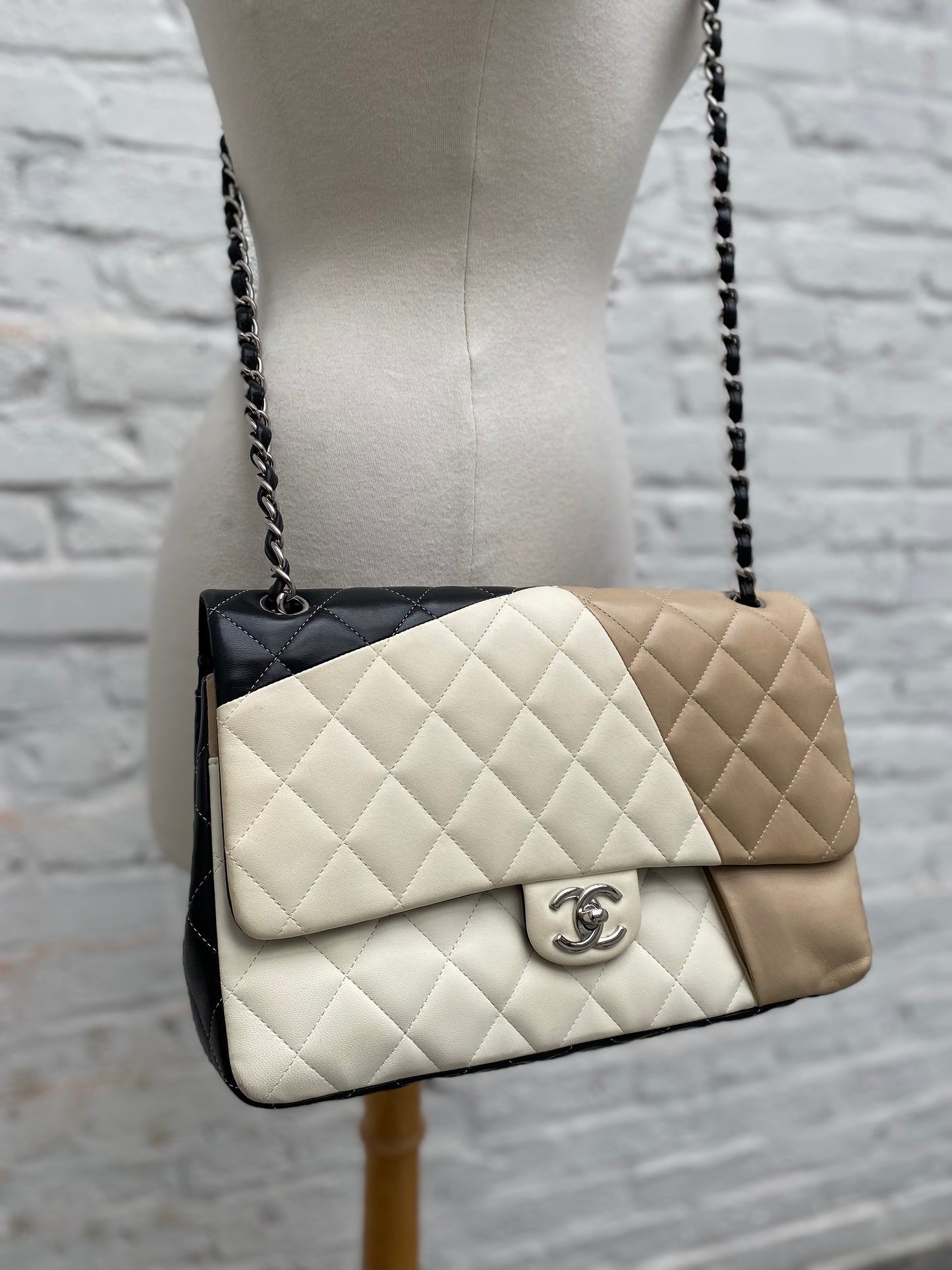 Chanel Tri-Color Block Jumbo Double Flap