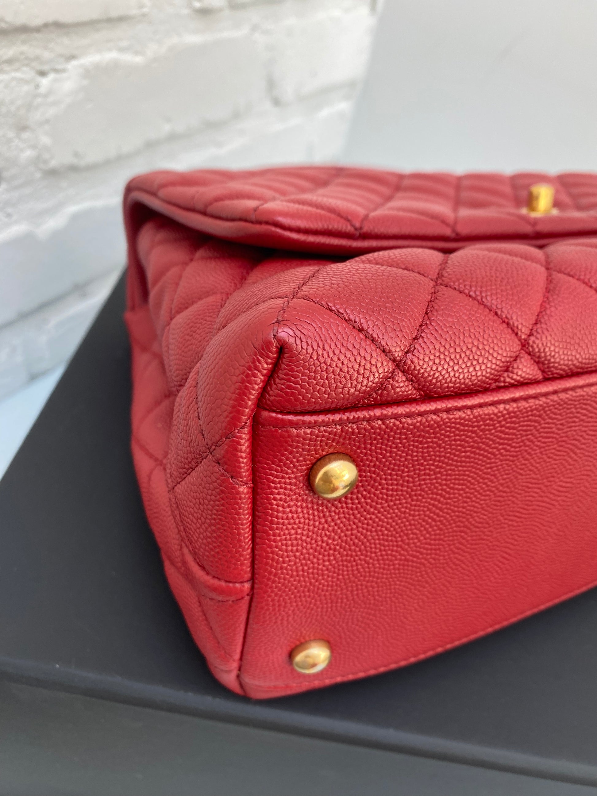 Chanel Red Coco Handle Caviar D C B Edwards Worm Farm