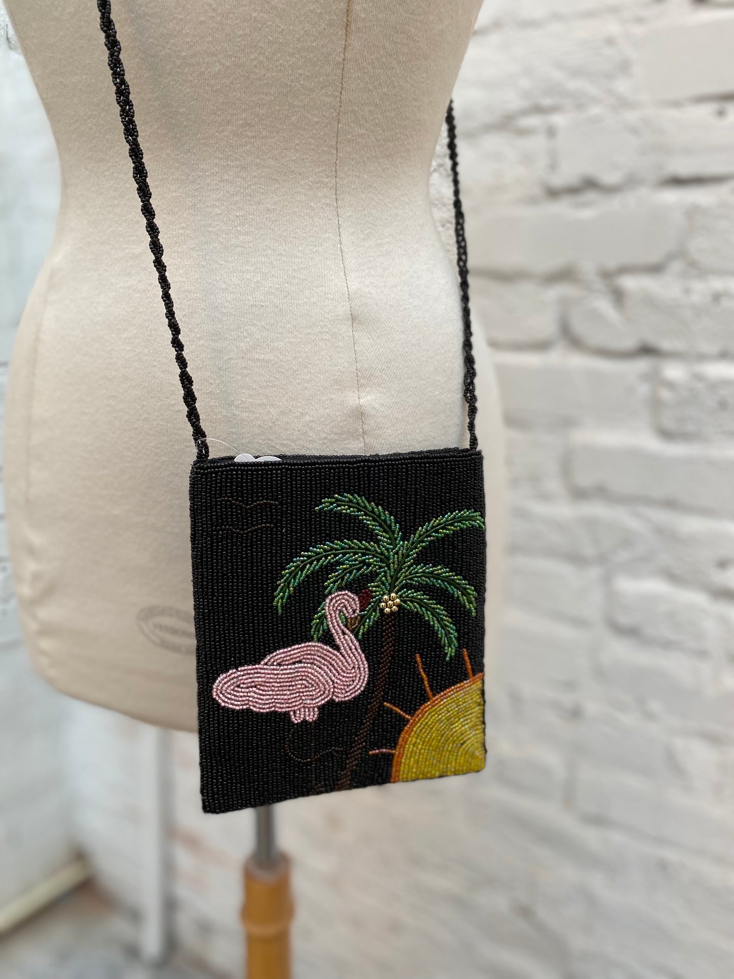 Beaded flamingo bag