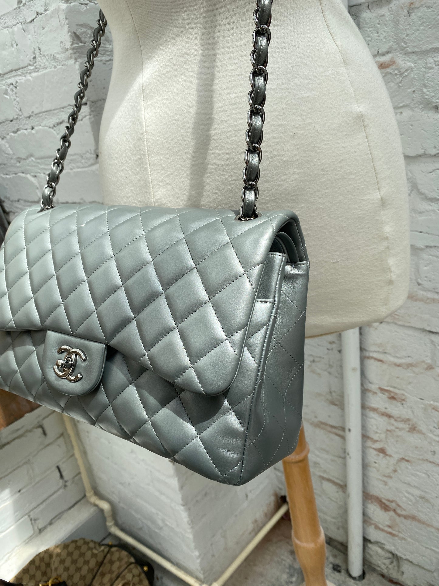 Chanel Jumbo Dark Silver Grey Bag, D + C